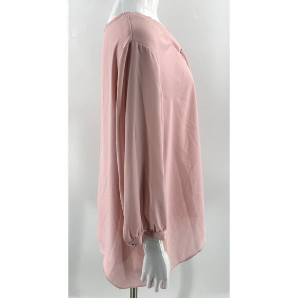 Avenue Womens Top Plus Size 18 / 20 Light Pink Tassel Tie Neck Blouse - Picture 2 of 5